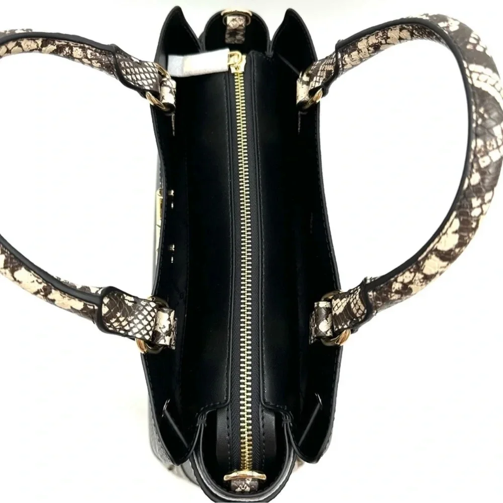 Michael Kors Reed Large Leather Belted Satchel Crossbody Bag Snakeskin - Picture 9 of 13